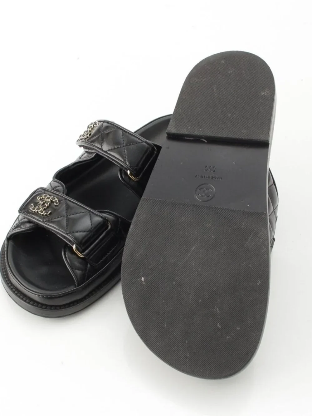 ★SOLD★ Chanel CC Logo Quilted Velcro Sandals Black 36c - Picture 5 of 10